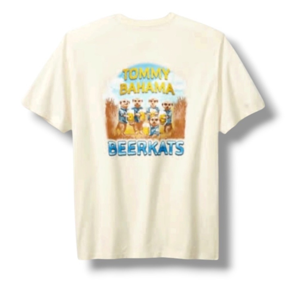 Tommy Bahama Mens Beerkats Graphic Tee Shirt Vanilla Ice Cream Large New